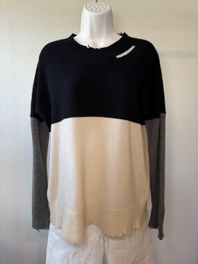 RtA Cashmere Distressed Color Block Sweater